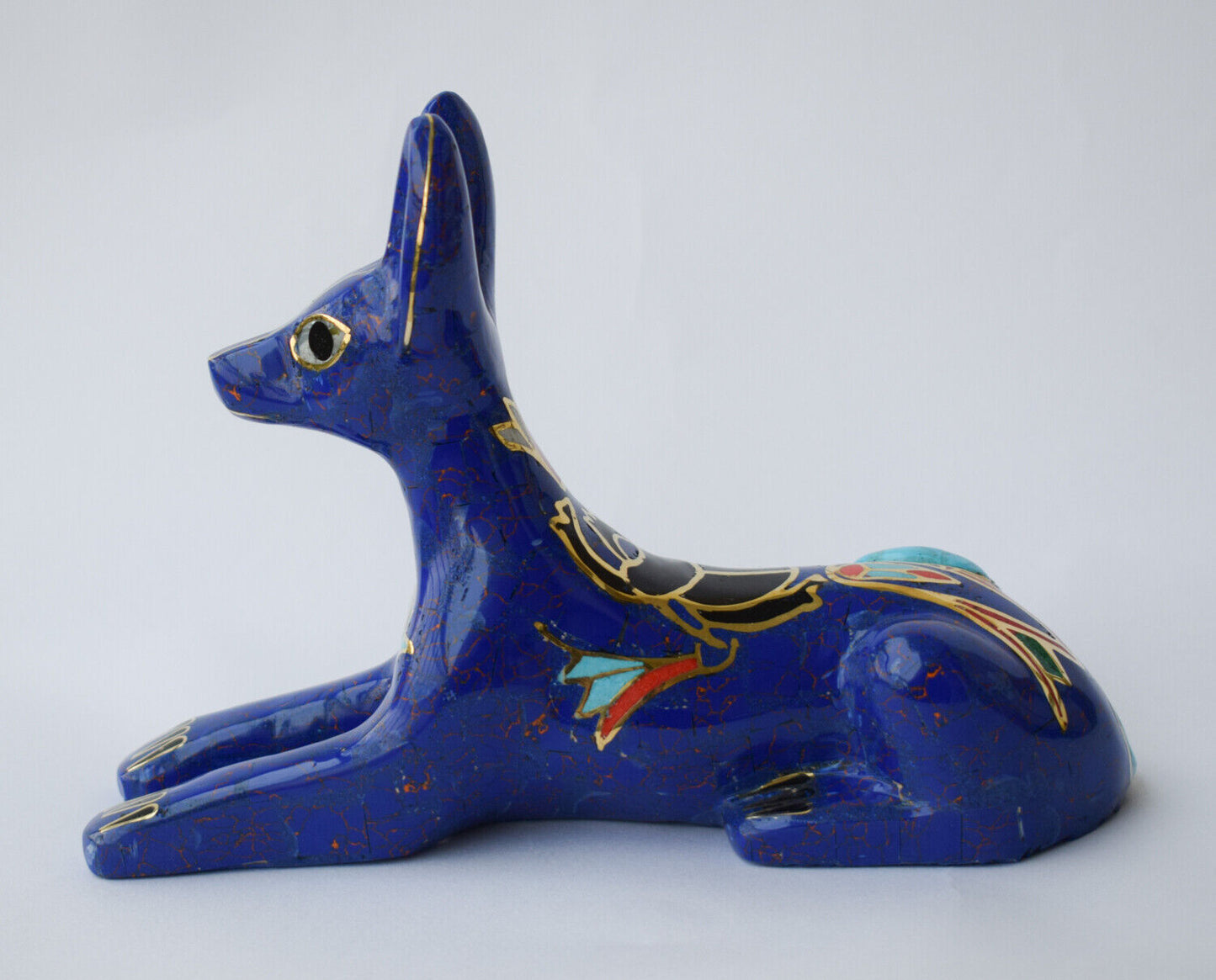 Egyptian Anubis Statue-Blue inlay-Collectible Decorative-Revival - 8"