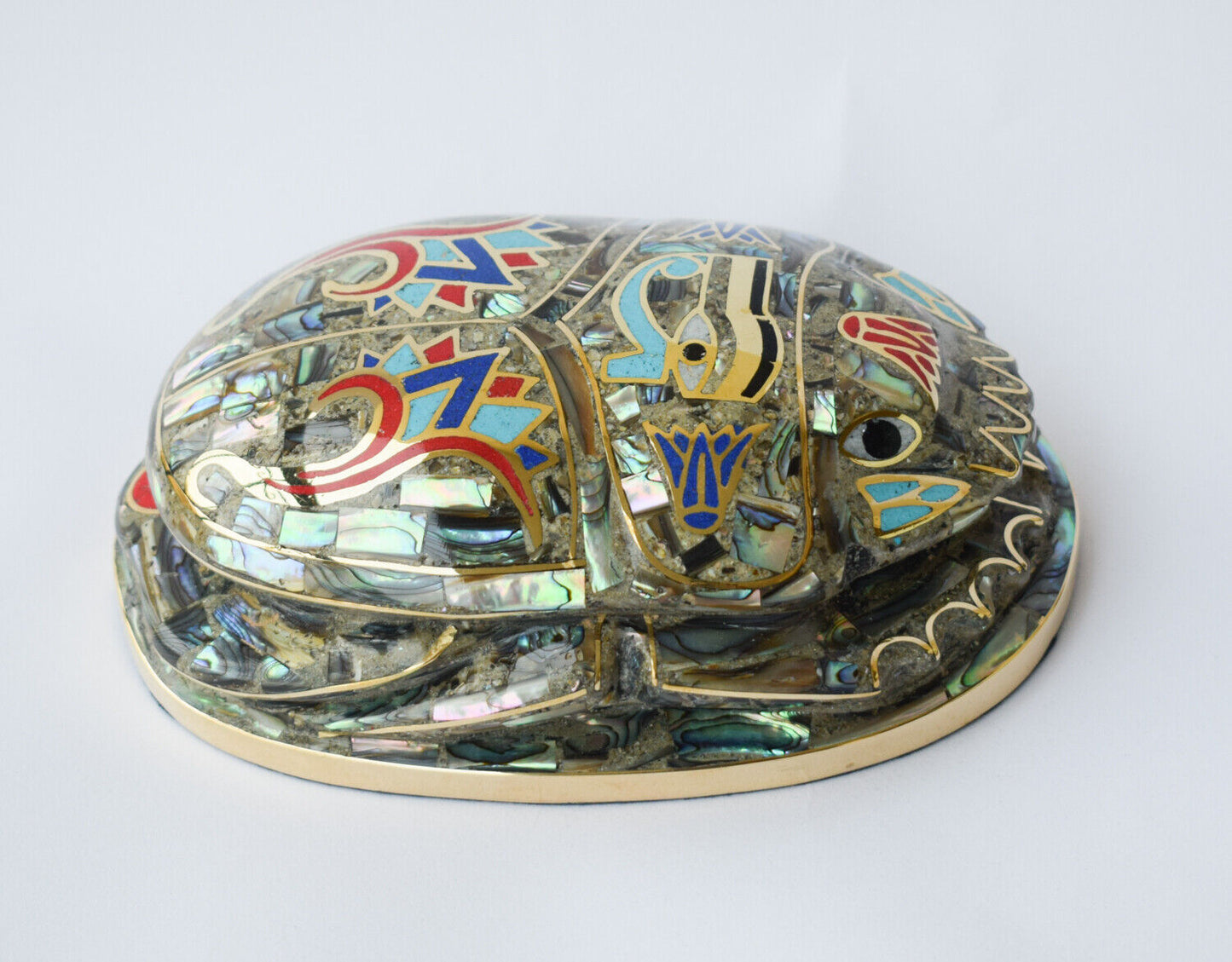 Egyptian large Scarab Beetle Statue-covered with Mother of Pearl-Decorative-6.3"