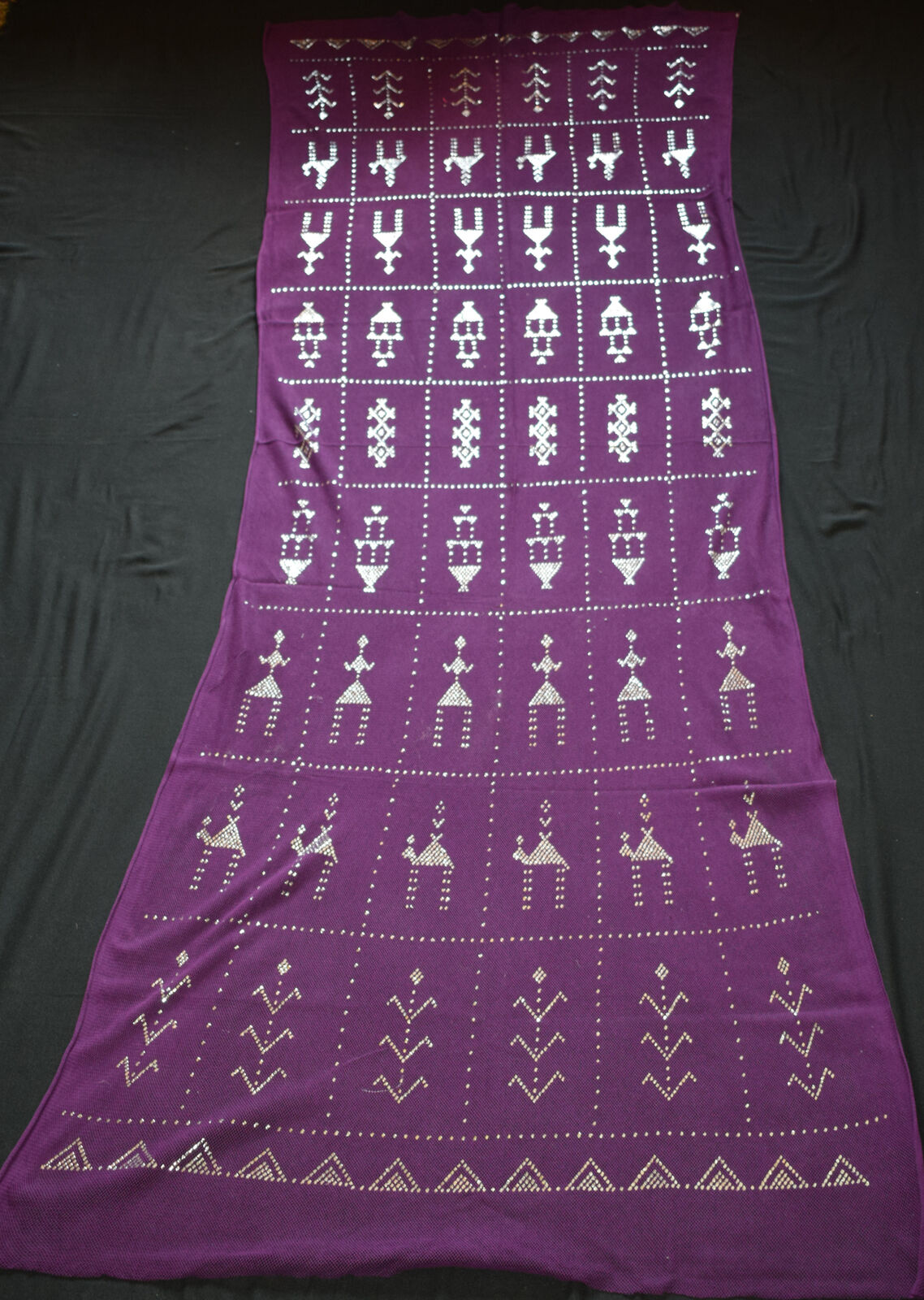 Purple Egyptian Assuit Silver metal / net tulle fabric Wrap Shawl Scarf