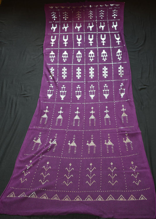 Purple Egyptian Assuit Silver metal / net tulle fabric Wrap Shawl Scarf