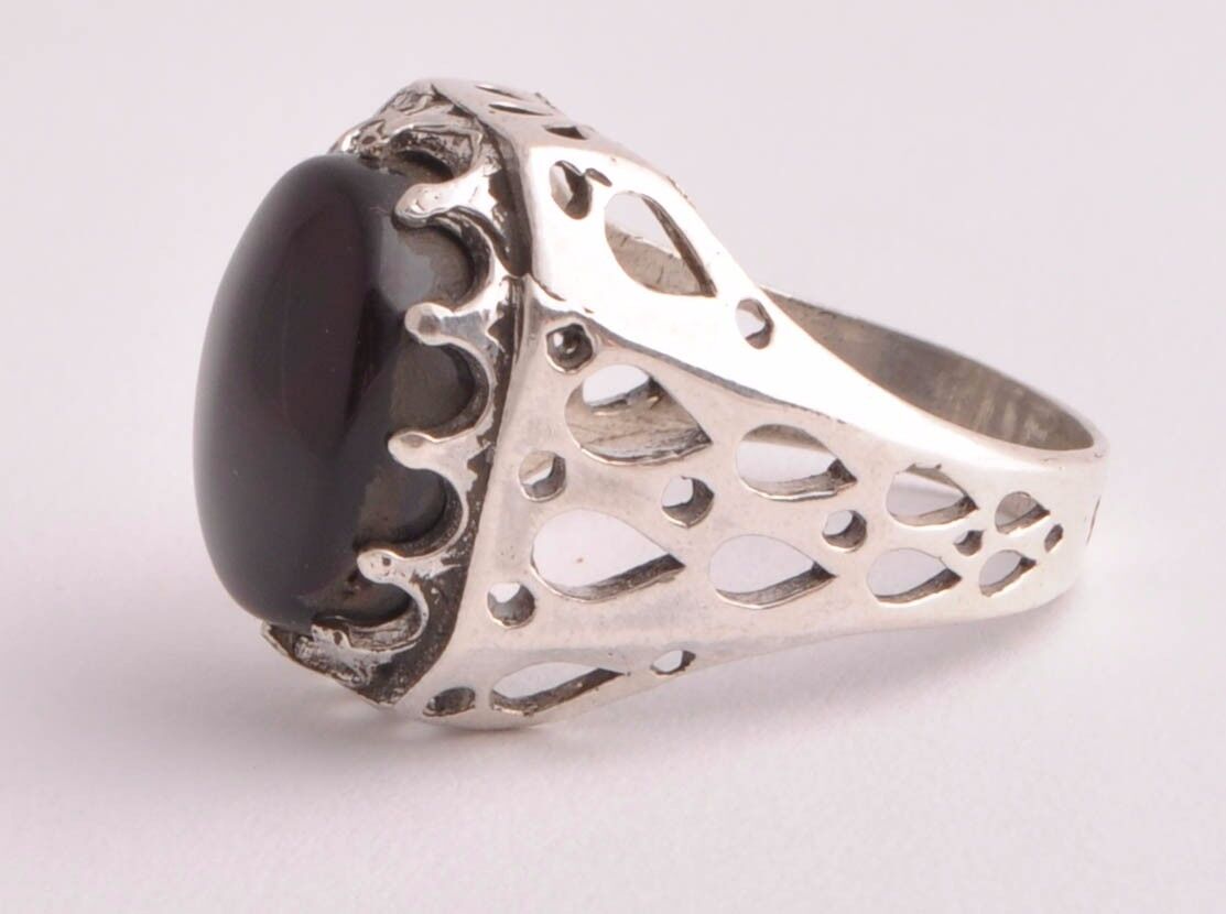 Silver kabdi Yemeni agate aqeeq aqiq Yemen Men Ring-yemen-yemeni/ عقيق كبدي-DHL