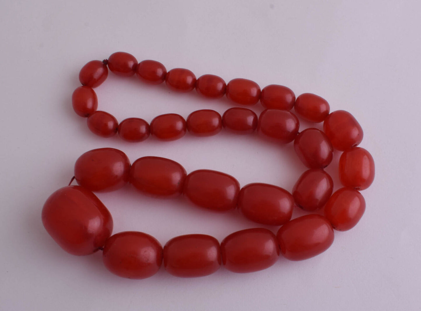 Vintage Red Bakelite necklace Beads-light cherry amber graduated bead-125 gram