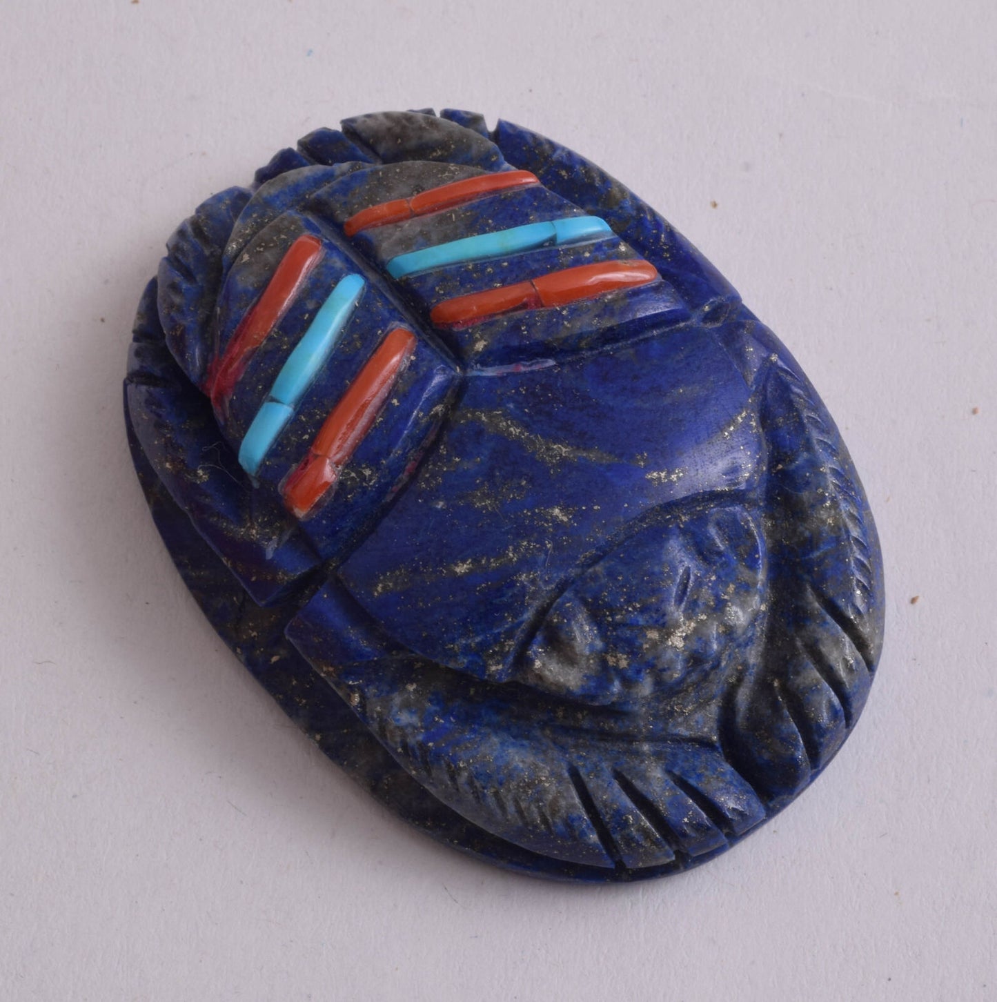 Lapis Lazuli Egyptian scarab,Turquoise, red coral,  2.3" / 72 gram