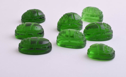 8 Egyptian Scarab-Hand Carved Egyptian czech glass Scarab-Revival stone