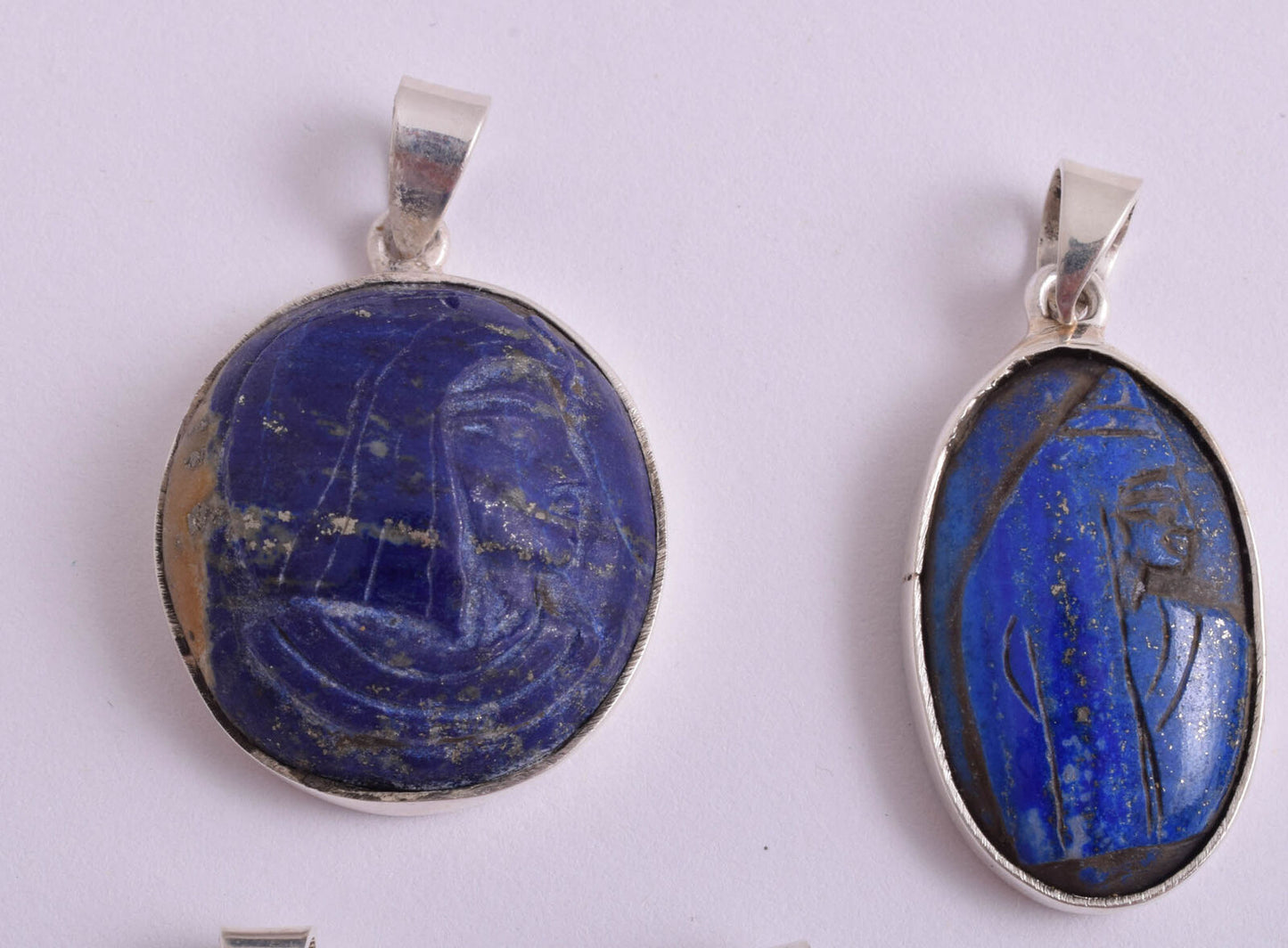 9 Vintage Egyptian Lapis Lazuli-Silver Pendants-Hand Carved-Pharaohs Kings