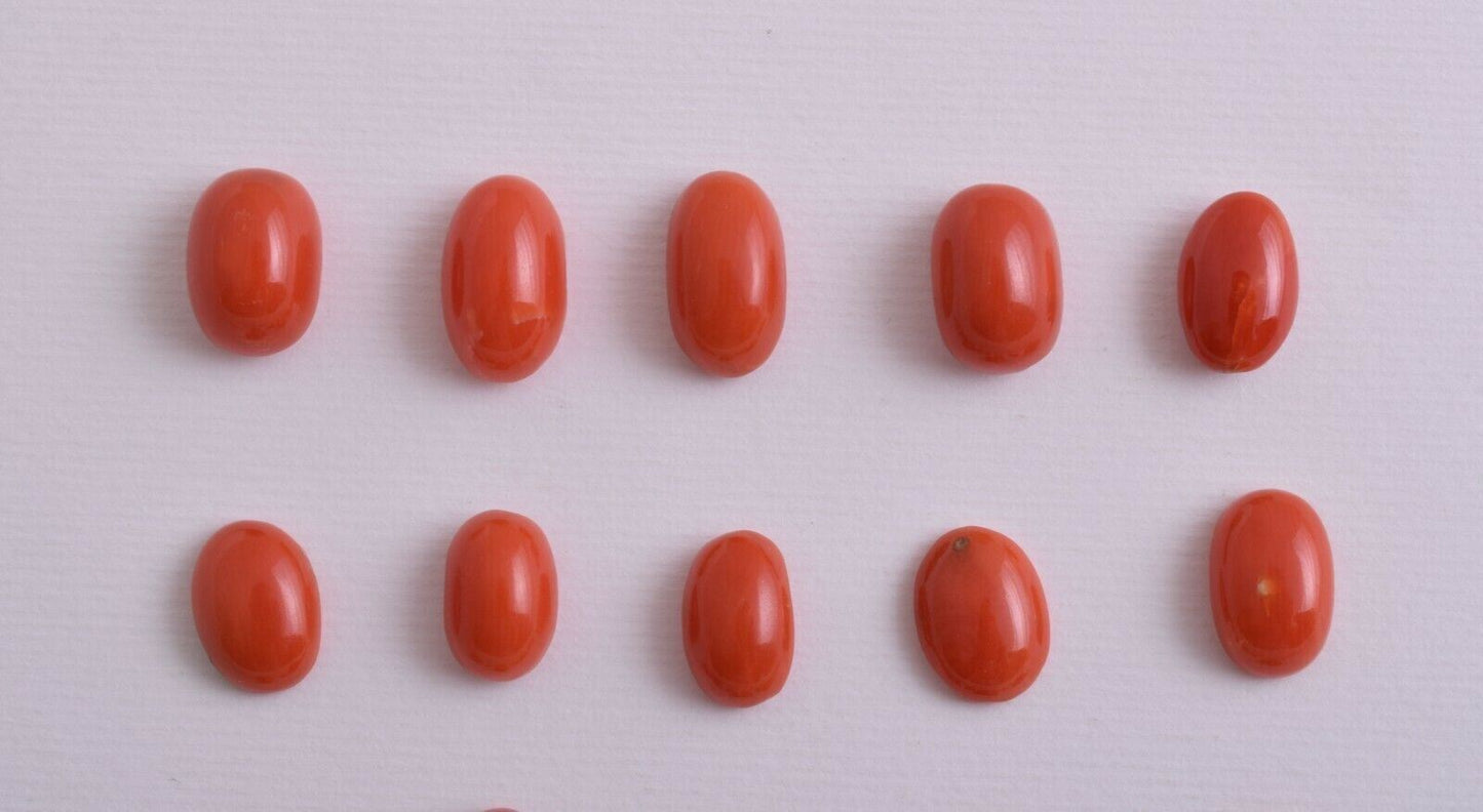 Natural Red Coral Cabochon Cab-20 Pcs untreated Italian Red Coral Gem-47 Carats