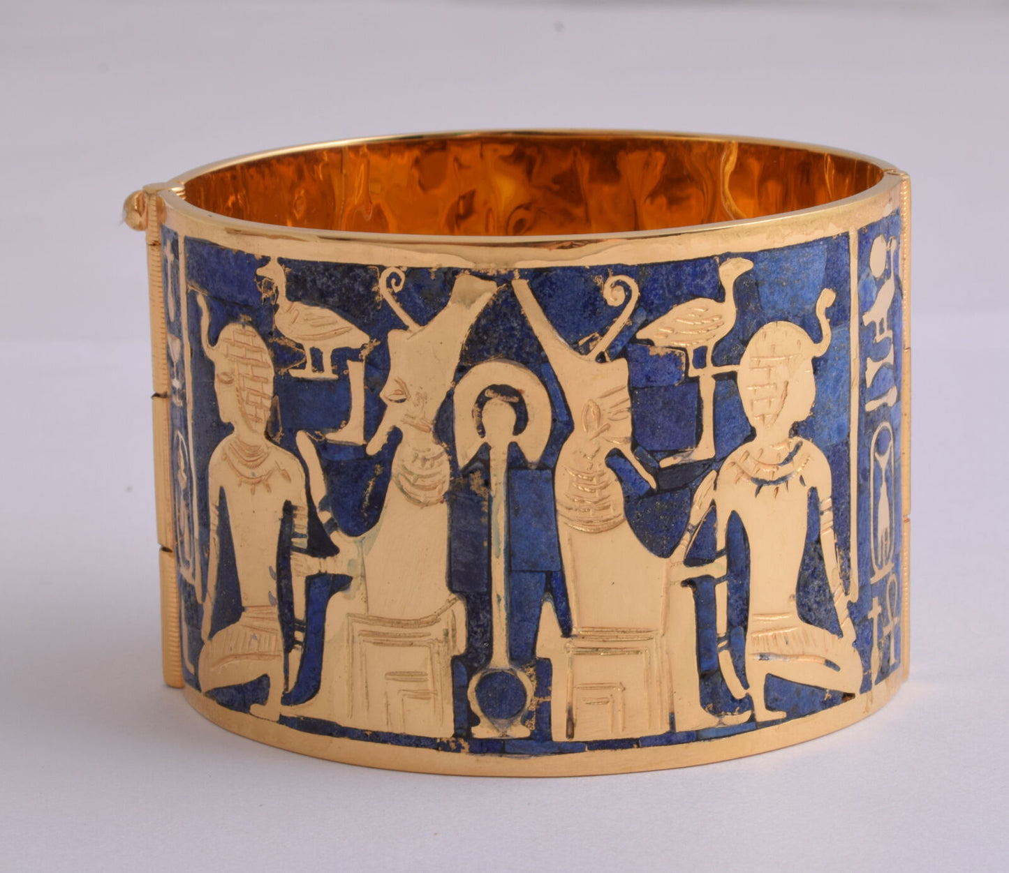 King Tut-Tutankhamun Bracelet Cuff Bangle-Egyptian Lapis Lazuli-18k Gold Plated