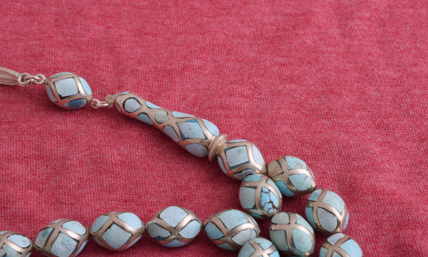 Egyptian Turquoise-sterling silver Islamic inlaid prayer beads,muslim Tasbih