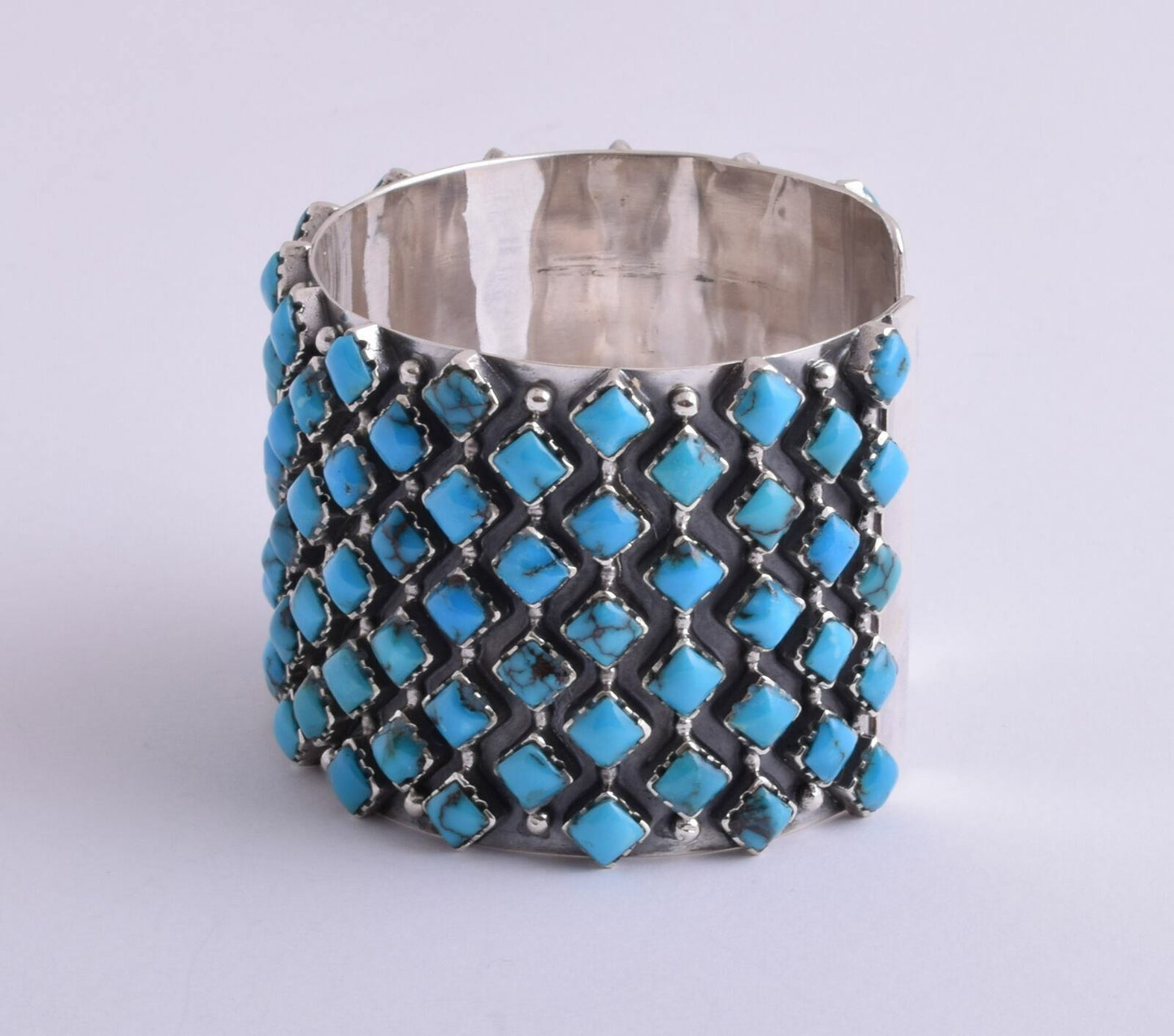 Egyptian Turquoise sterling silver Cluster Bracelet-131 gram-Large Heavy Cuff