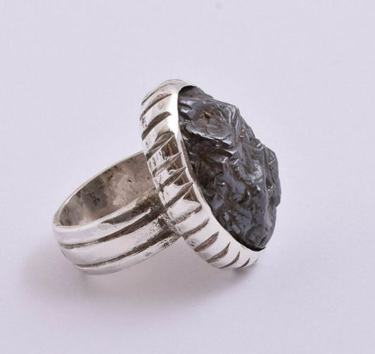 Goethite after Marcasite stone 925 sterling Silver Men Ring-Handcrafted-Egypt