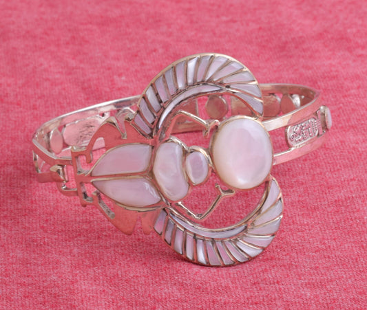 Horus Egyptian sterling Silver Cuff Bracelet, mother of pearl inlays