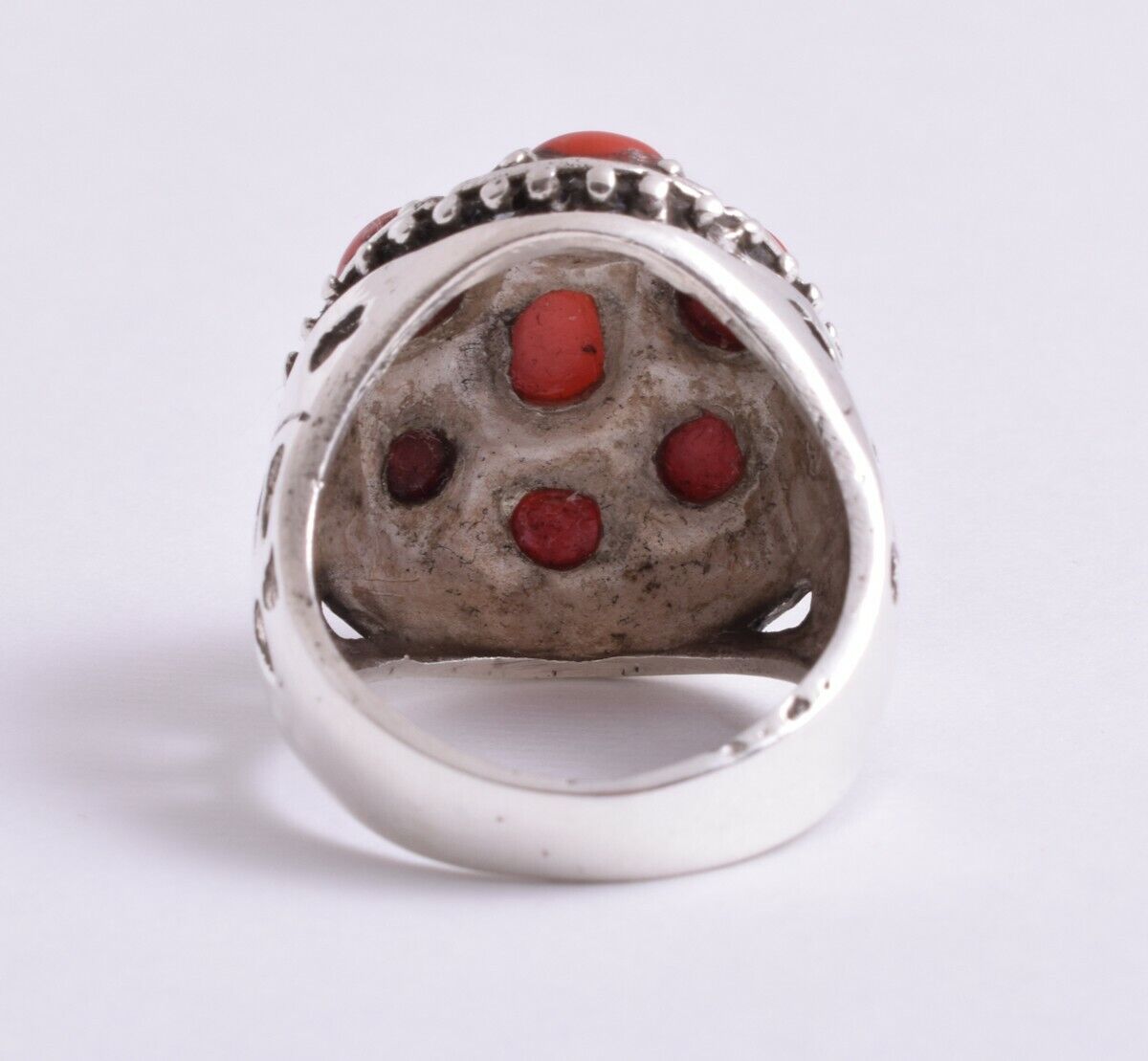 Natural Mediterranean Red coral sterling silver Ring-Middle Eastern