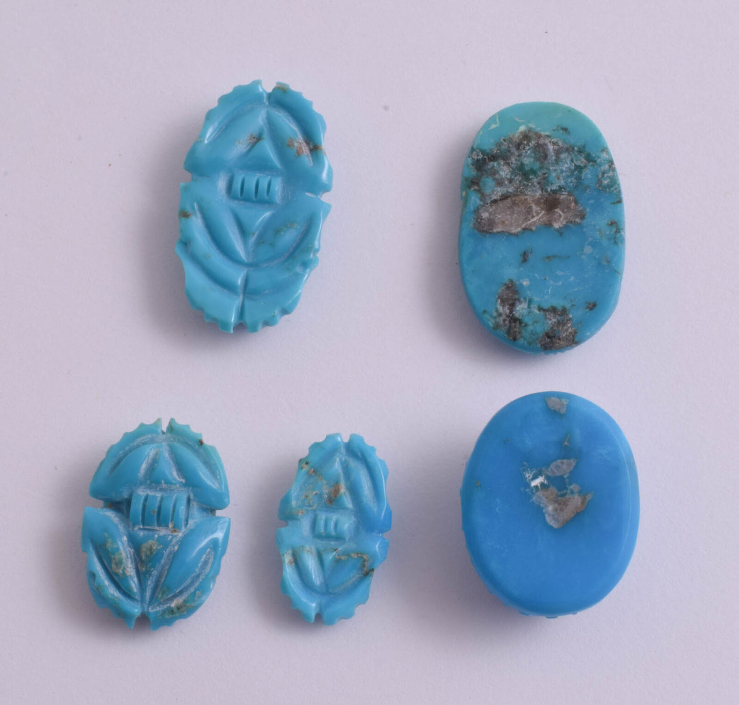 5 Egyptian Scarab-Hand Carved Turquoise Scarab Beetle- 198 Carat