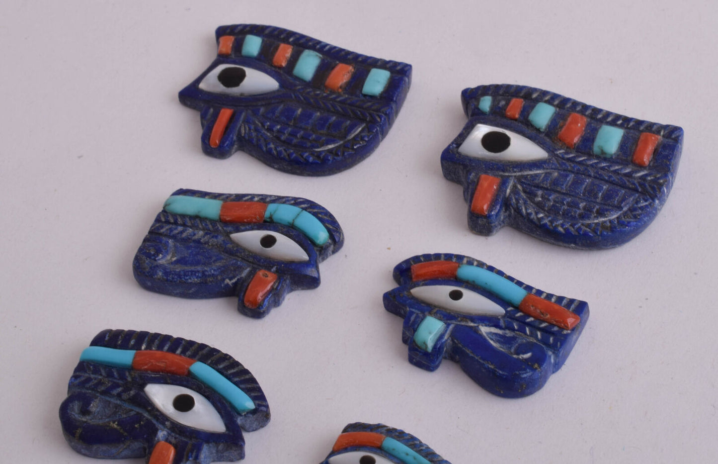 6 Egyptian Eye of Horus-Hand Carved blue Lapis Lazuli-Protective-LOT