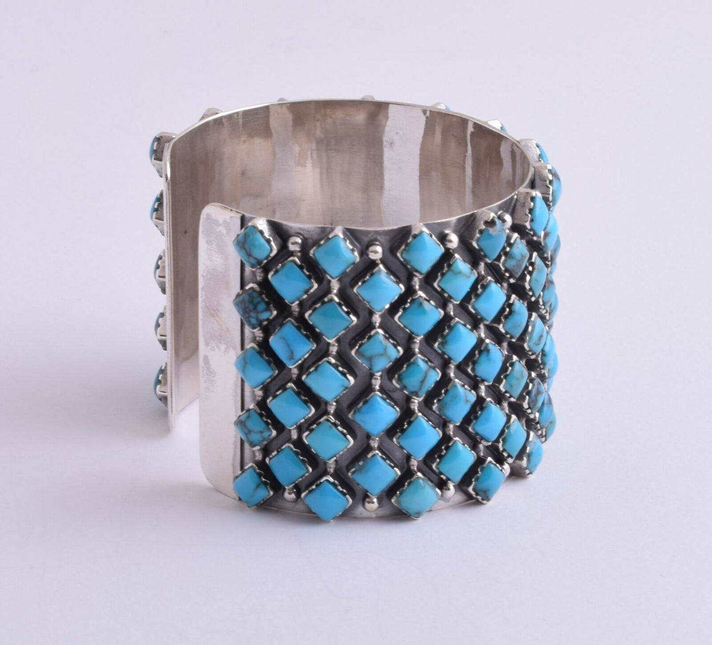 Egyptian Turquoise sterling silver Cluster Bracelet-131 gram-Large Heavy Cuff