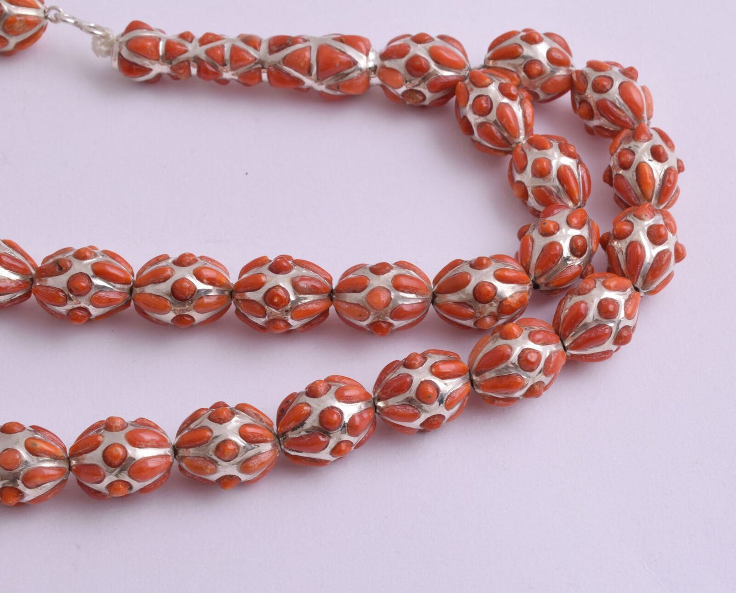 Red Coral & sterling silver Islamic raised inlaid prayer beads,muslim Tasbih