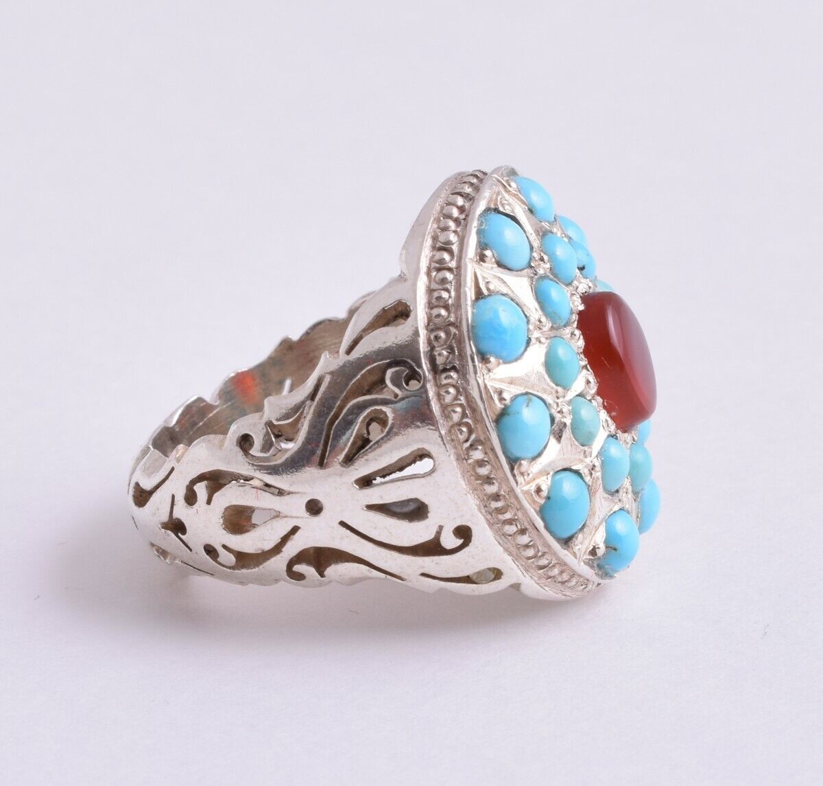 Egyptian Turquoise & Agate sterling silver Ring-Middle Eastern