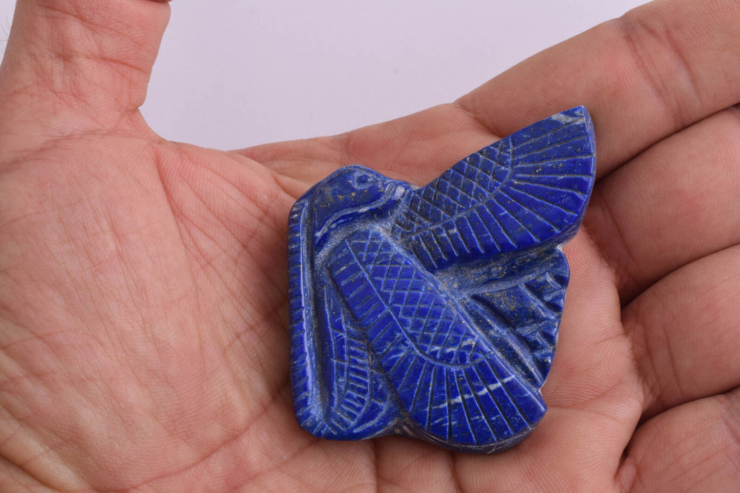 Egyptian Horus Wings-Hand Carved blue Lapis Lazuli-Protective- 2" / 55 gram