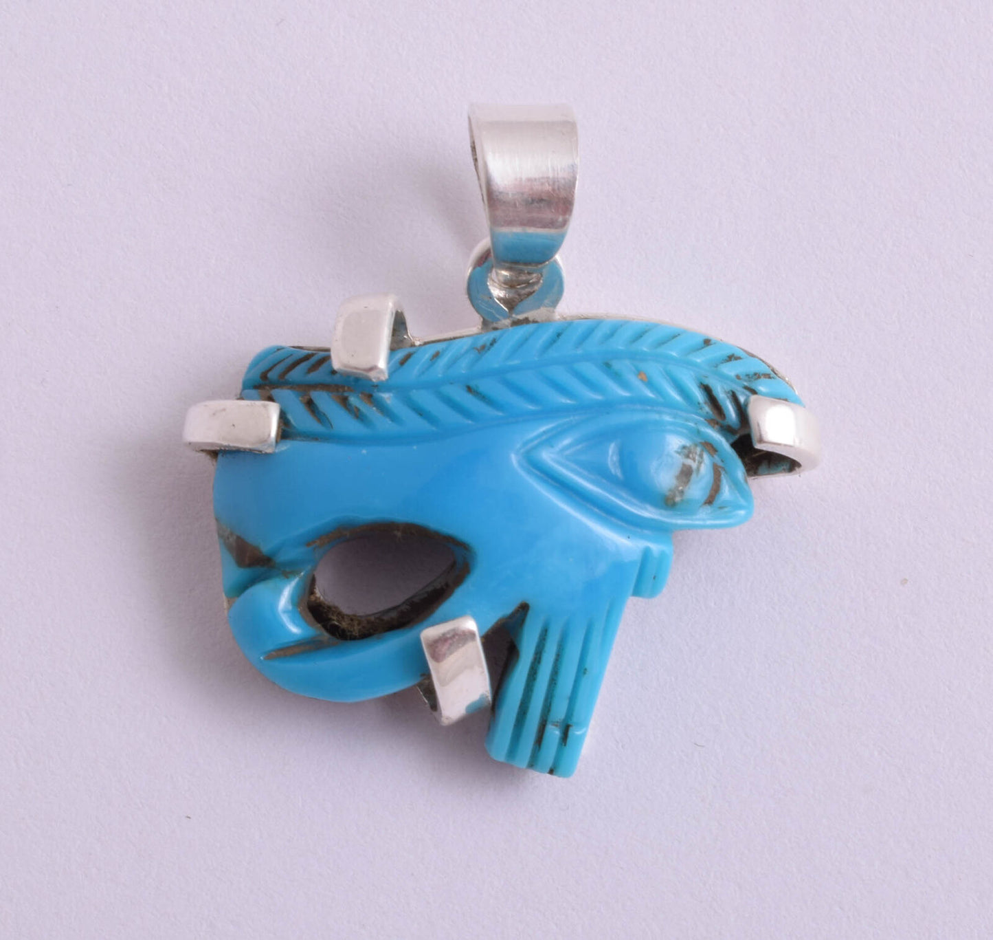 Hand-Carved Turquoise-Egyptian Eye of Horus-Sterling Silver Pendant