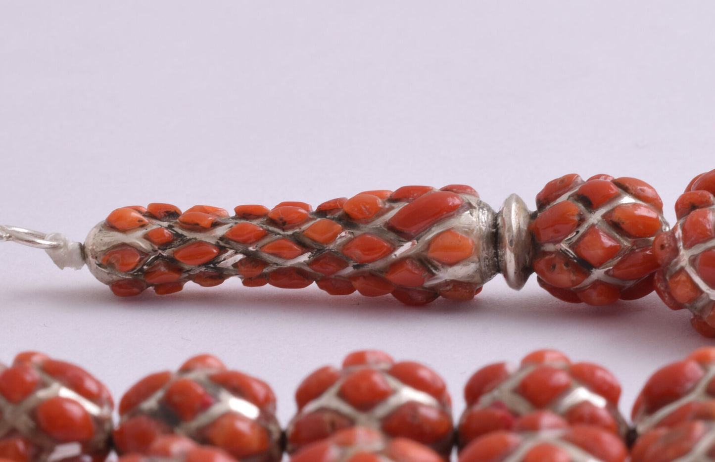 Red Coral & sterling silver Islamic raised inlaid prayer beads,muslim Tasbih