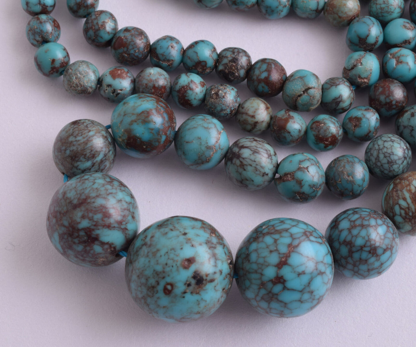 Egyptian Turquoise Spiderweb Necklace choker- round beads , 37 grams