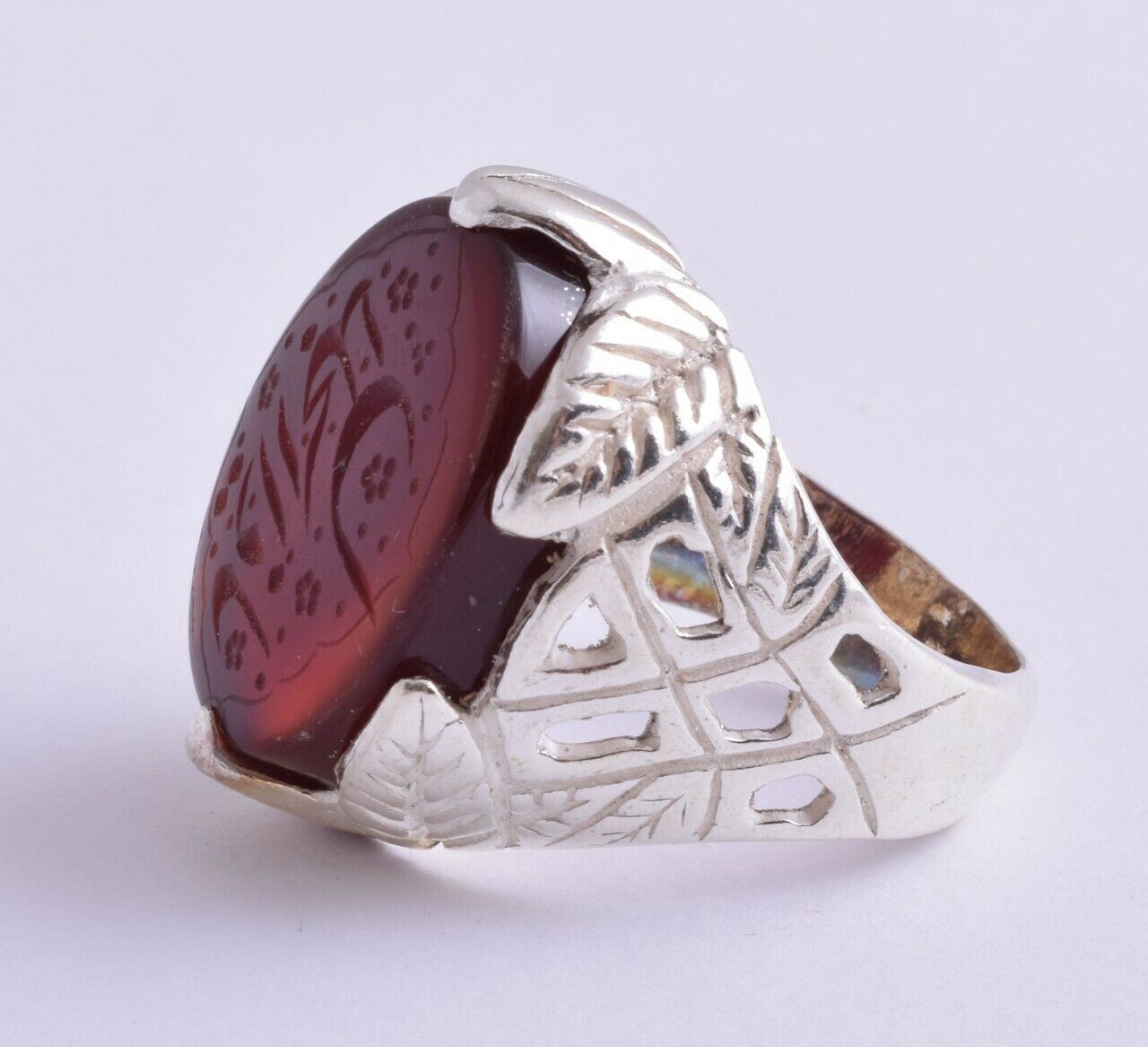 Islamic Silver Yemen agate hand engrave kabdi aqeeq aqiq akik Ring-يا ذا الجلال