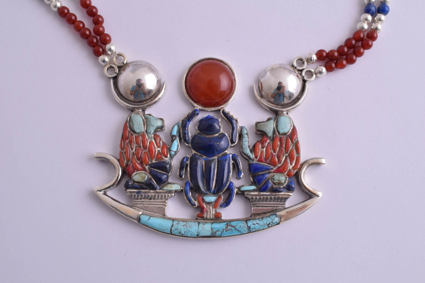 King Tut-Tutankhamun scarab necklace Silver Pendant, Turquoise,lapis-Egypt