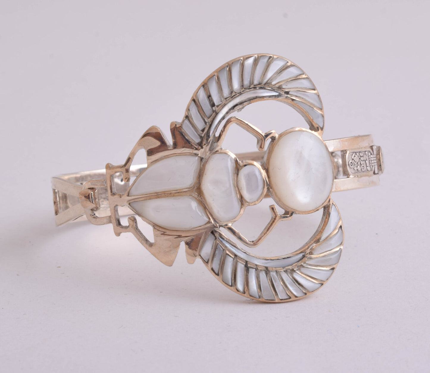 Horus Egyptian sterling Silver Cuff Bracelet, mother of pearl inlays