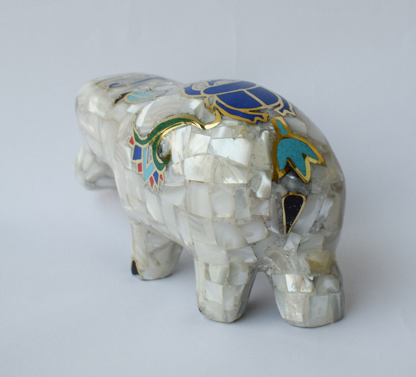 Egyptian Hippo Hippopotami Statue-covered with Mother of Pearl-Decorative- 7.5"