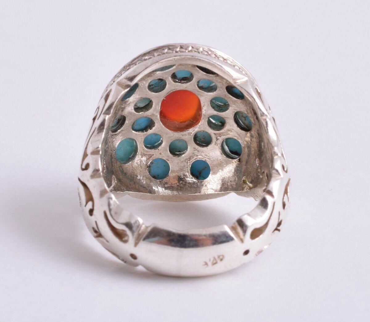 Egyptian Turquoise & Agate sterling silver Ring-Middle Eastern