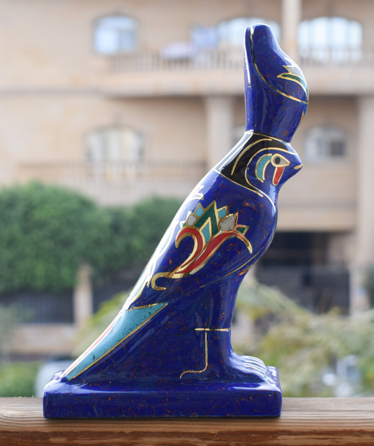 Egyptian Horus Statue-Blue inlay-Collectible Decorative-Revival/ 8.7"