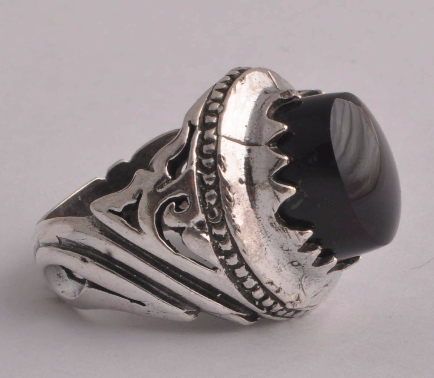 Yemeni Yemen kabdi agate aqeeq aqiq Silver Men Ring-DHL