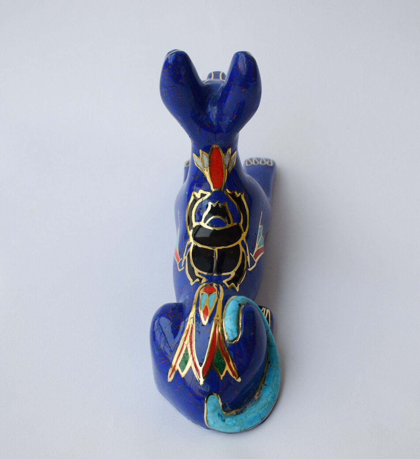 Egyptian Anubis Statue-Blue inlay-Collectible Decorative-Revival - 8"