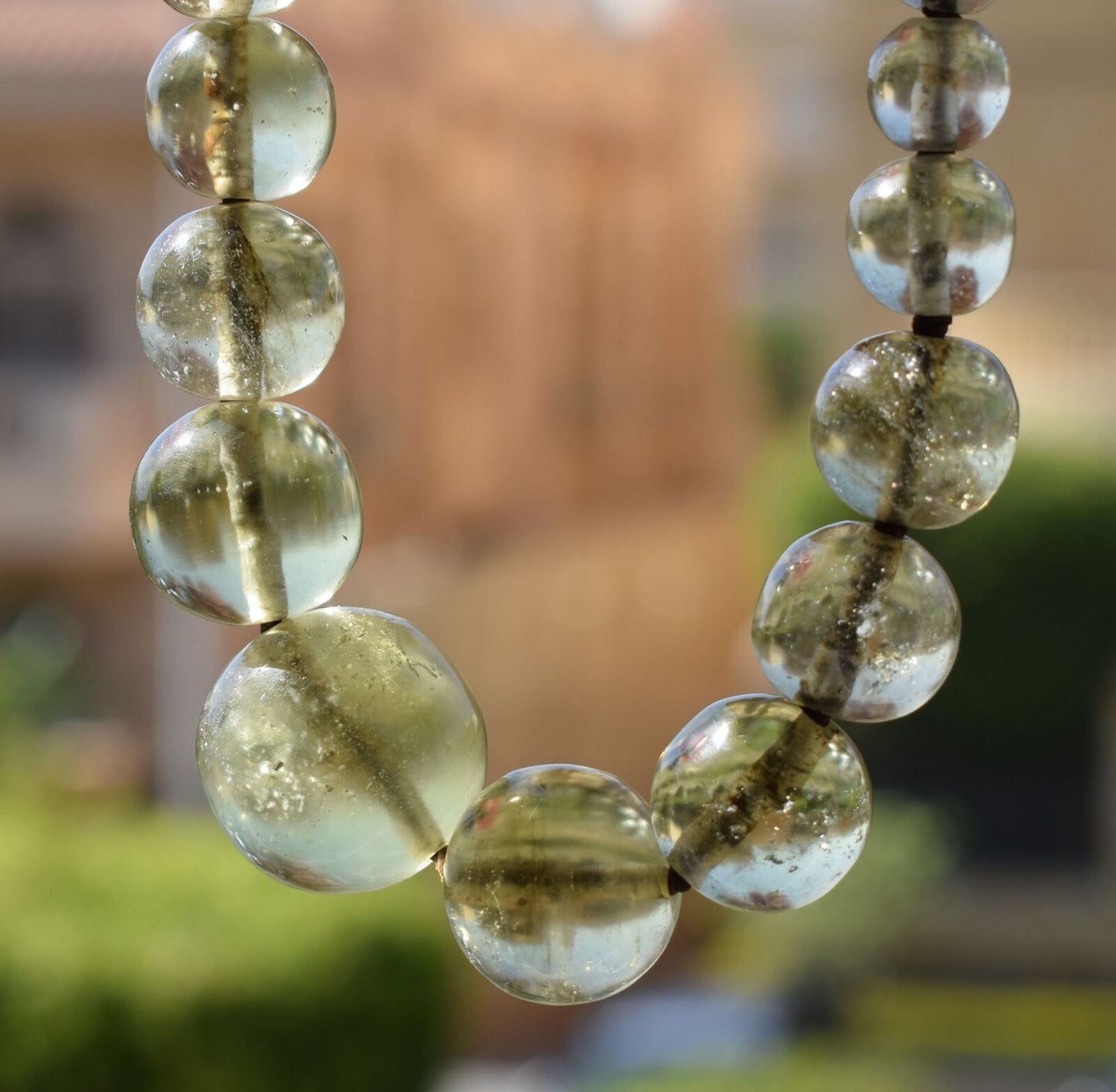 Libyan Desert glass Necklace 17 beads-9mm:23mm- 355ct-Meteorite Tektite-asteroid