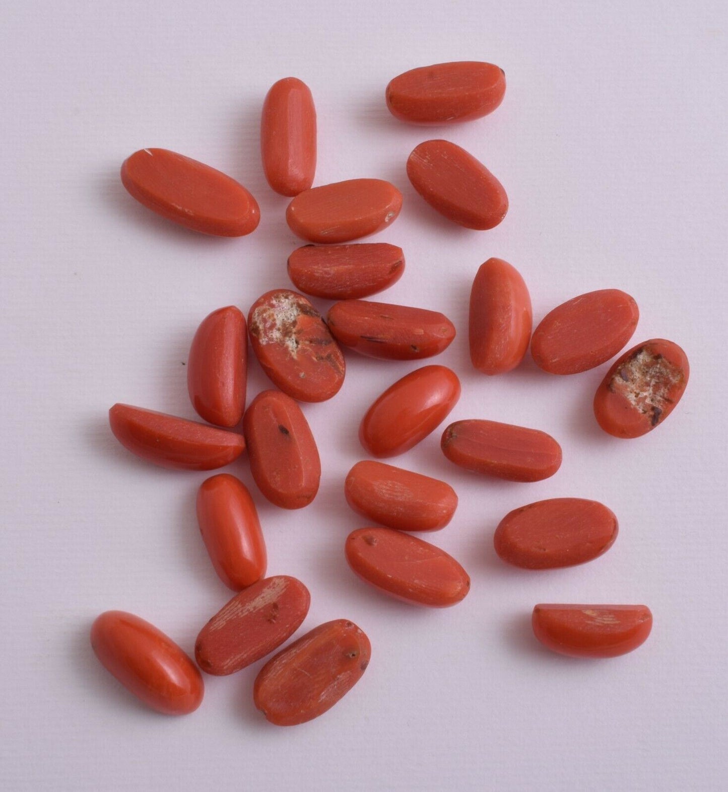 Natural Red Coral Cabochon Cab-24Pcs untreated Mediterranean Red Coral-96 Carats