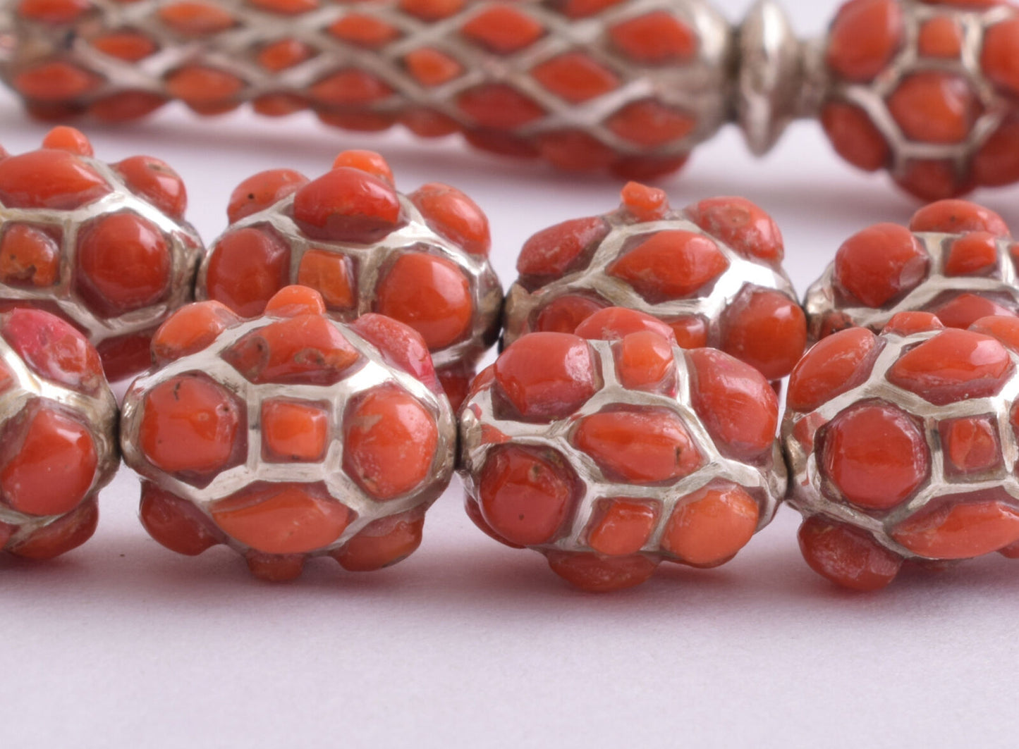 Red Coral & sterling silver Islamic raised inlaid prayer beads,muslim Tasbih