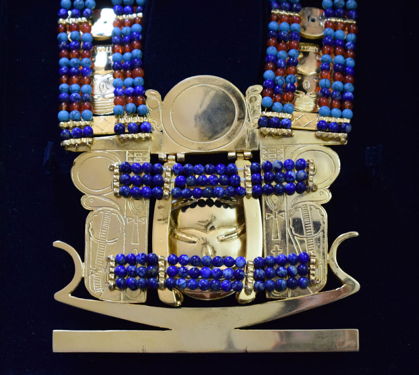 King Tut Tutankhamun-Egypt Scarab Necklace-Lapis Agate Turquoise-24k Gold Plated