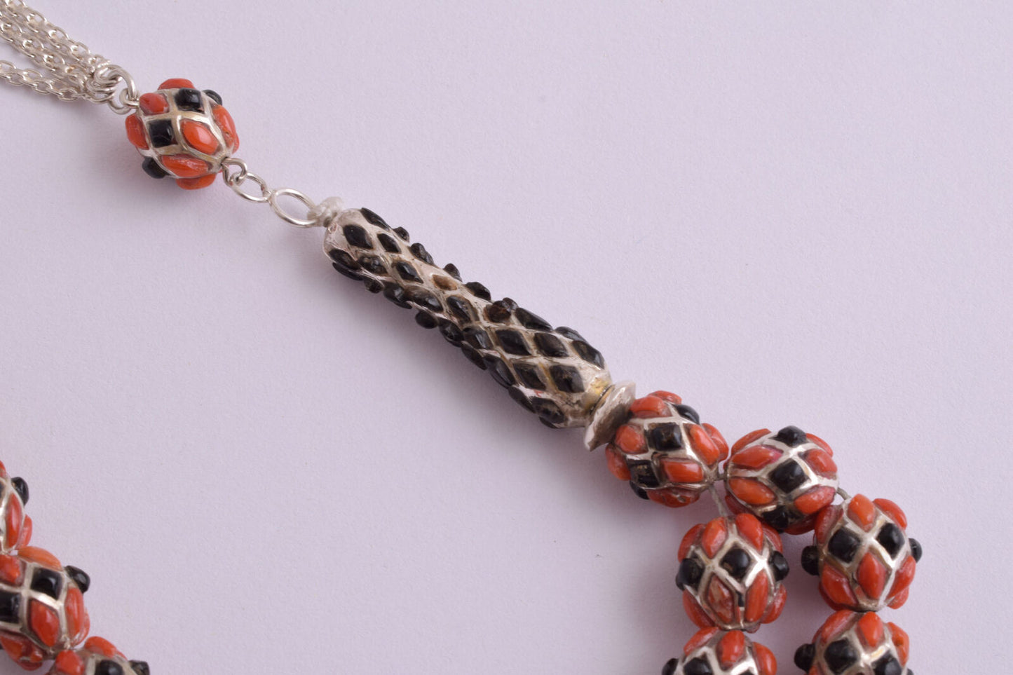 Red & Black Coral & sterling silver Islamic inlaid prayer beads,muslim Tasbih