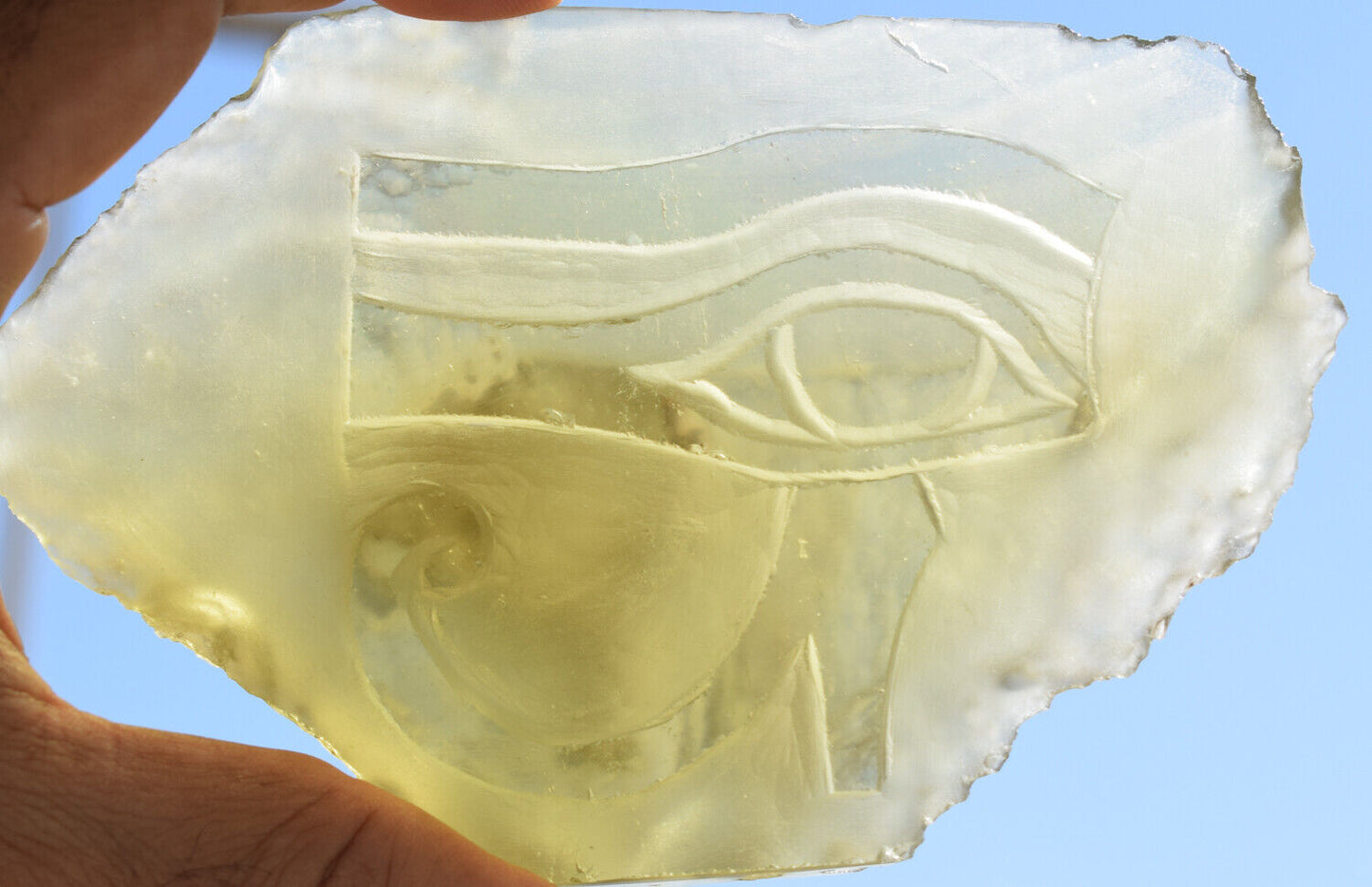 Libyan Desert glass-Eye of Horus-380 grams-Hand carved-Egypt-asteroid impact