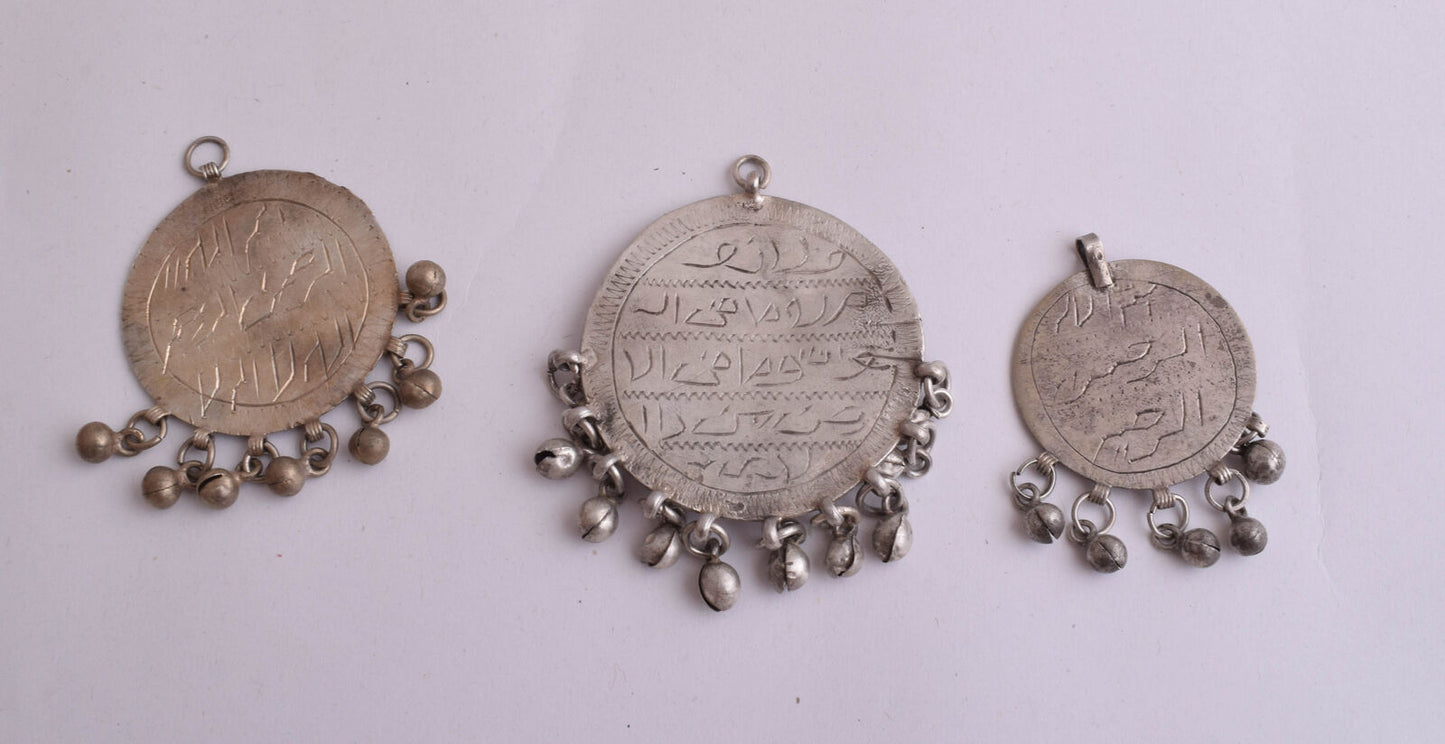 3 Vintage Silver Egyptian Zar Amulet Pendants-SALE