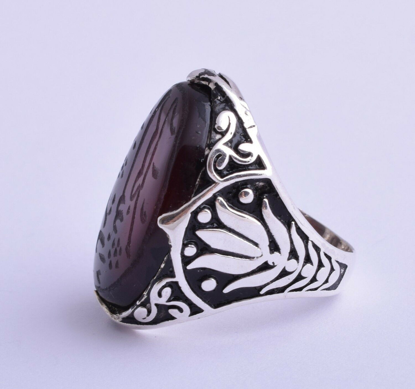 Yemeni Yemen kabdi Islamic agate aqeeq aqiq Silver Men Ring- عقيق كبدي-DHL