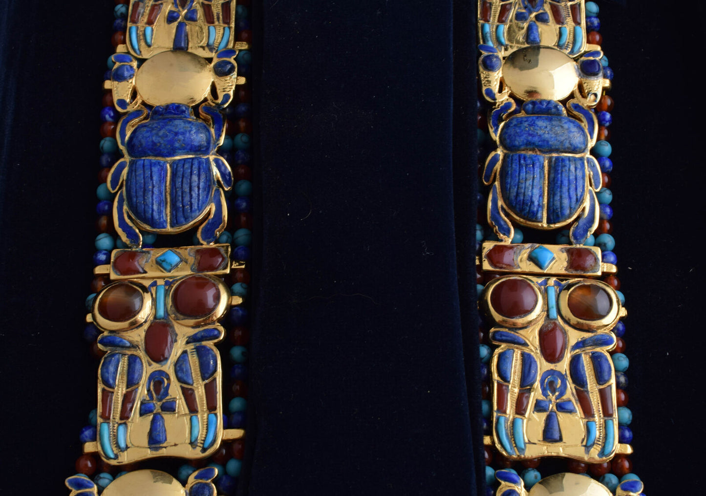 King Tut Tutankhamun-Egypt Scarab Necklace-Lapis Agate Turquoise-24k Gold Plated