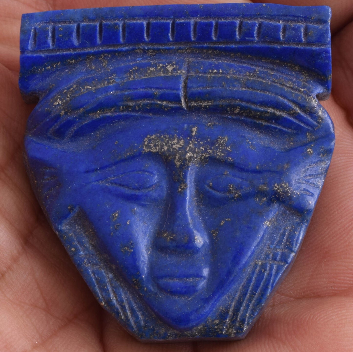 Egyptian Hathor-Hand Carved blue Lapis Lazuli-Protective- 1.7" / 46 gram