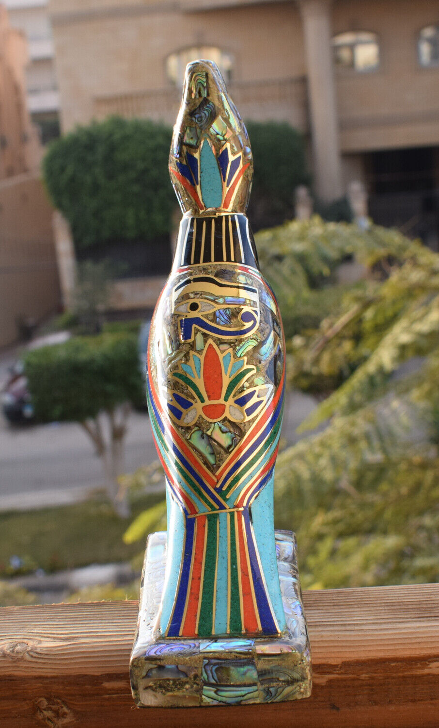 Egyptian Horus Statue-covered with Mother of Pearl-Decorative-Revival/ 8.7"