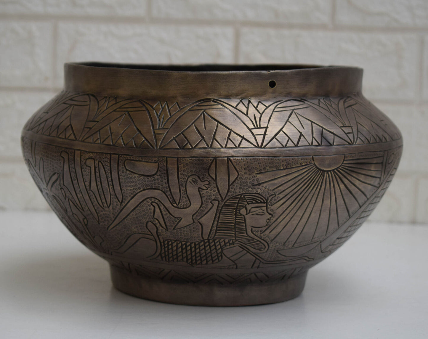 Antique Revival Egyptian Brass Planter Bucket-Cairo-Egypt-Oxidized color