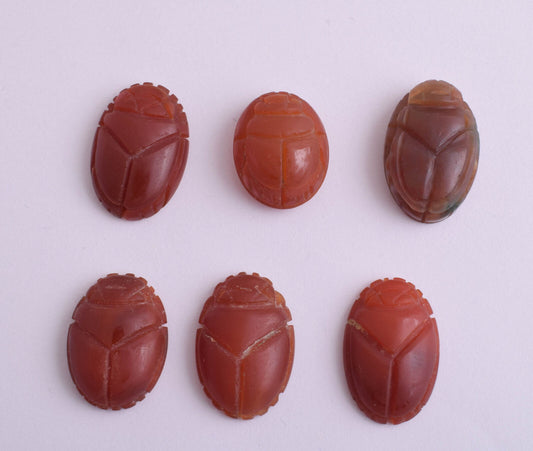 6 Egyptian Scarab-Hand Carved Egyptian Agate Scarab-Revival stone amulet