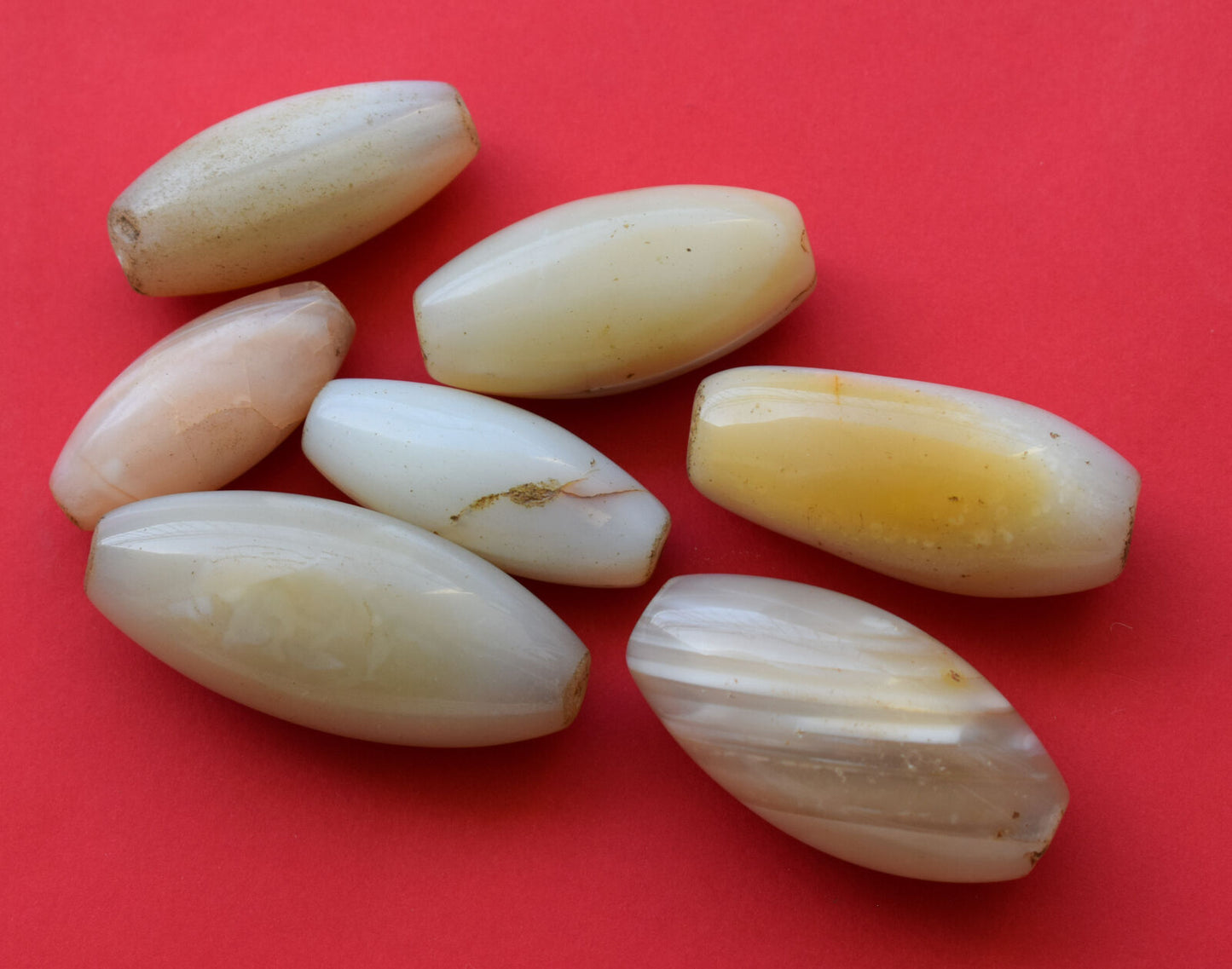 7 Large Antique ancient banded agate Carnelian beads-middle eastern-225 grams