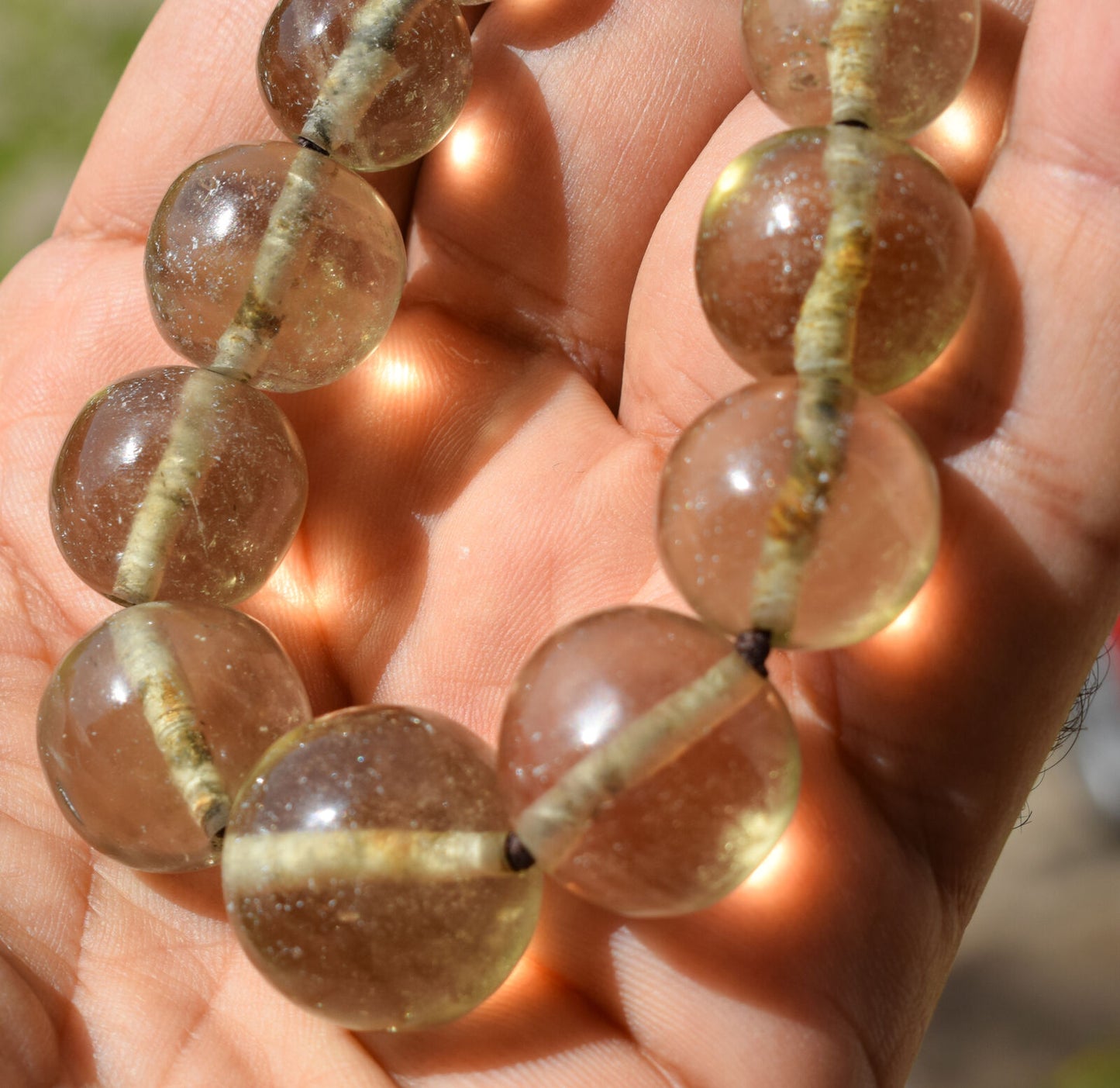 Libyan Desert glass Necklace 11 beads-1mm:21mm- 315ct-Meteorite Tektite-asteroid