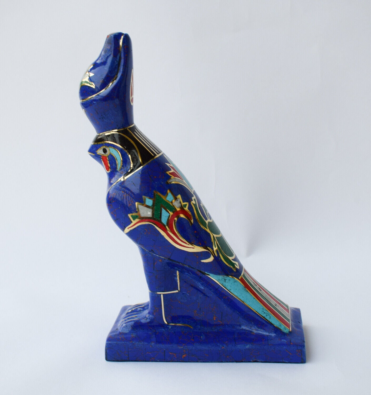 Egyptian Horus Statue-Blue inlay-Collectible Decorative-Revival/ 8.7"