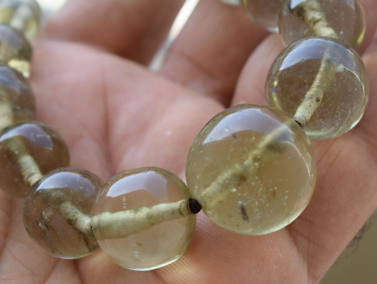 Libyan Desert glass Necklace 17 beads-9mm:23mm- 355ct-Meteorite Tektite-asteroid